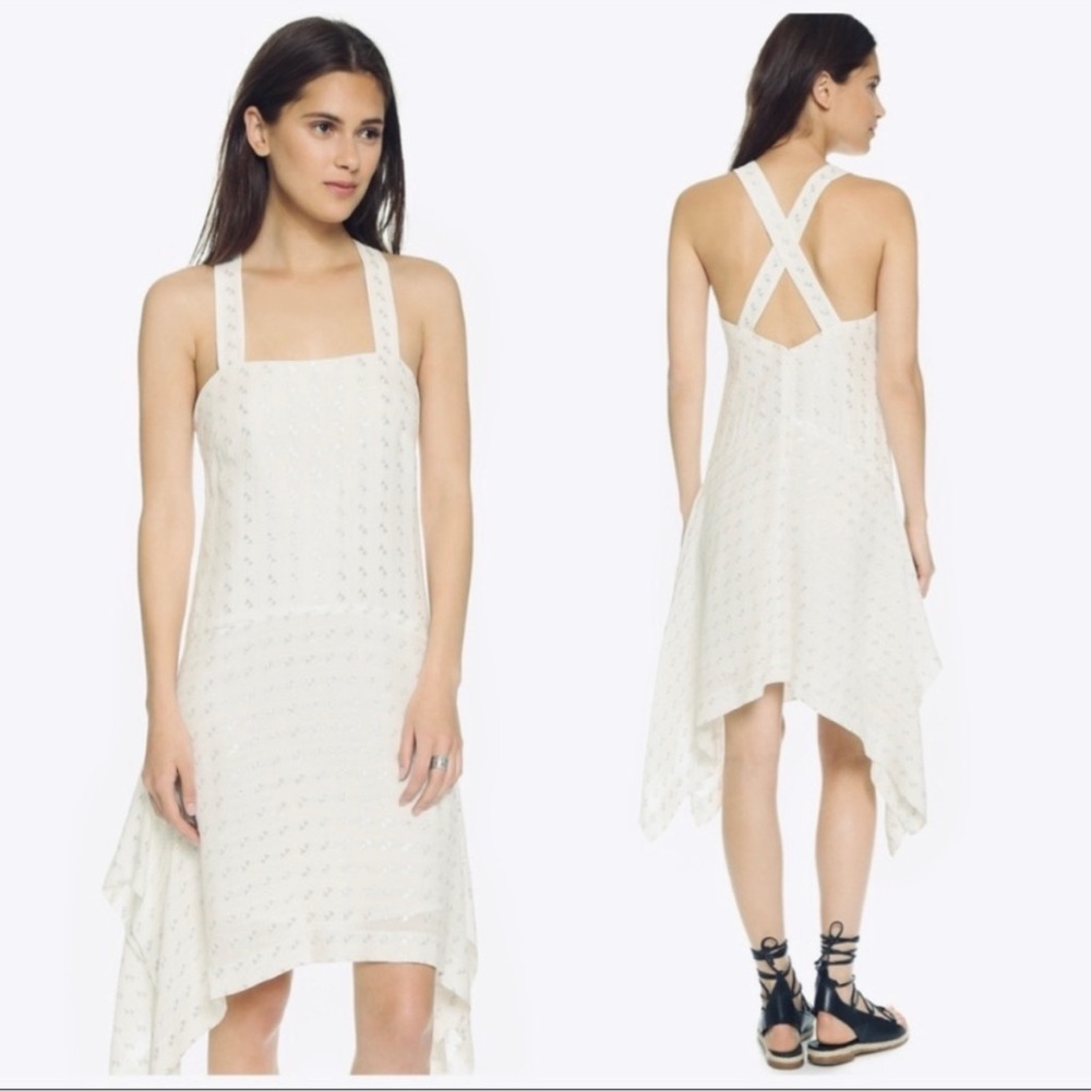 Club Monaco Seanell Dress White and Silver Silk Size 8